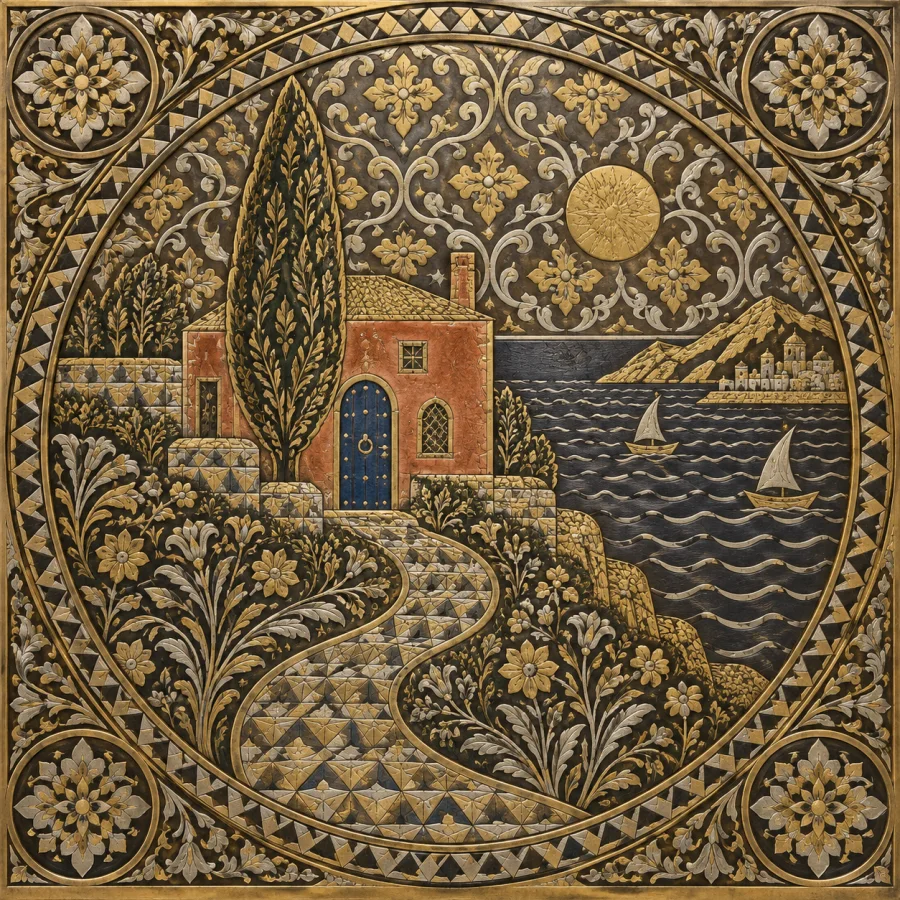 Mamluk Metal Inlay: Silver and gold set into dark brass
