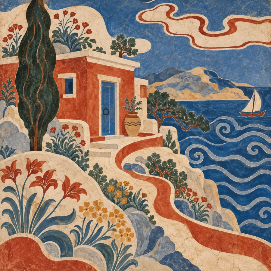 Minoan Fresco: Fluid lines and lively mineral color