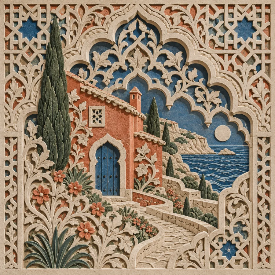 Nasrid Stucco: Lace-like carving in pale plaster