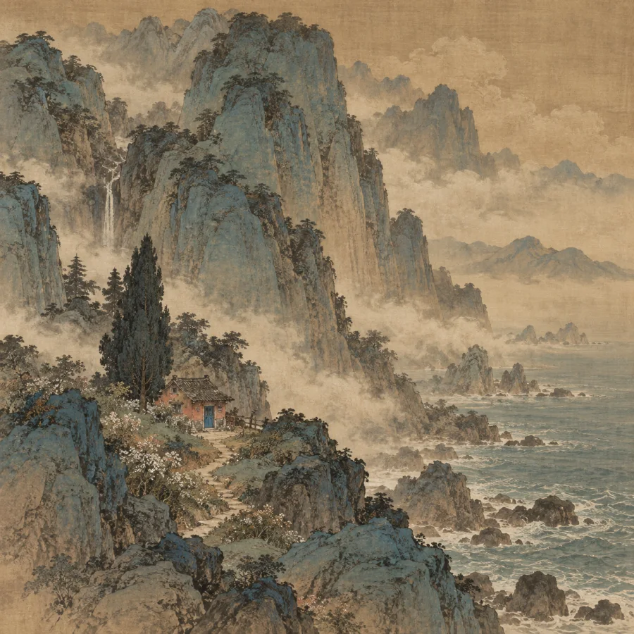 Northern Song Monumental Landscape: Tiny structures in immense terrain