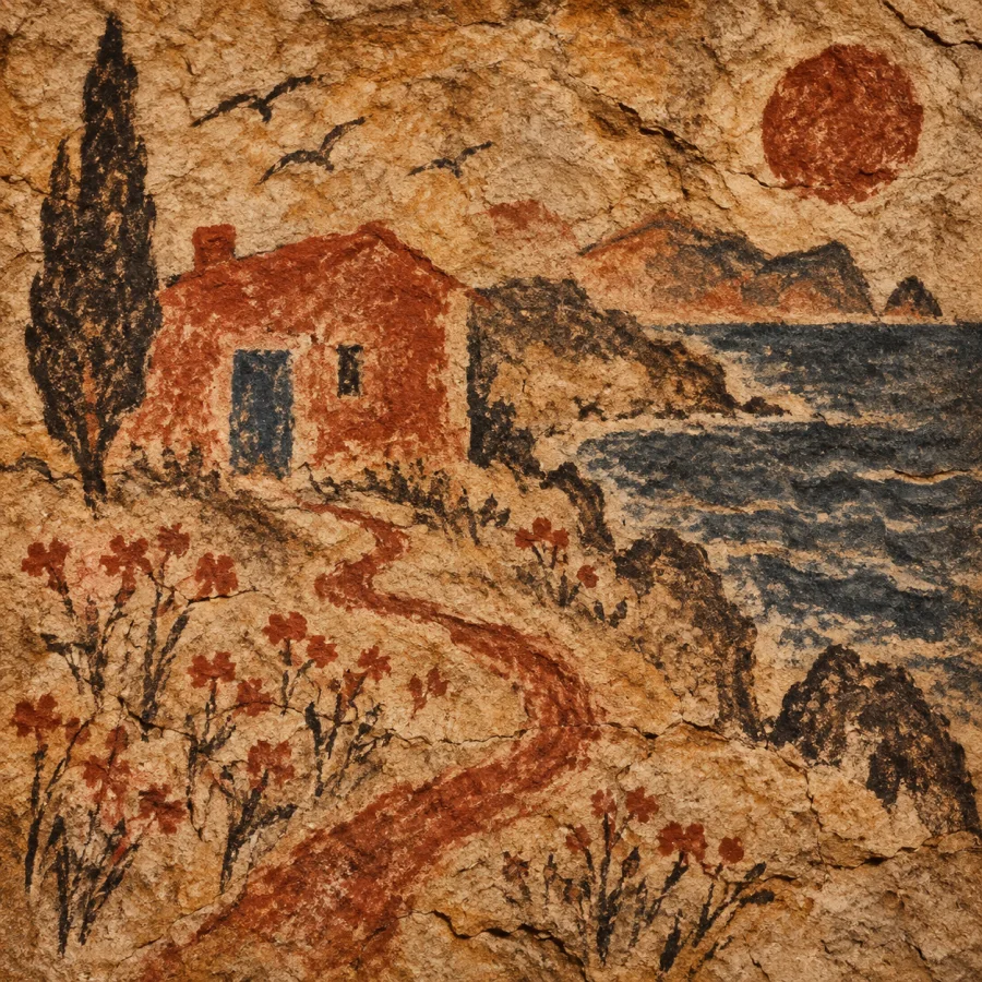 Paleolithic Cave Painting: Ochre silhouettes on living stone