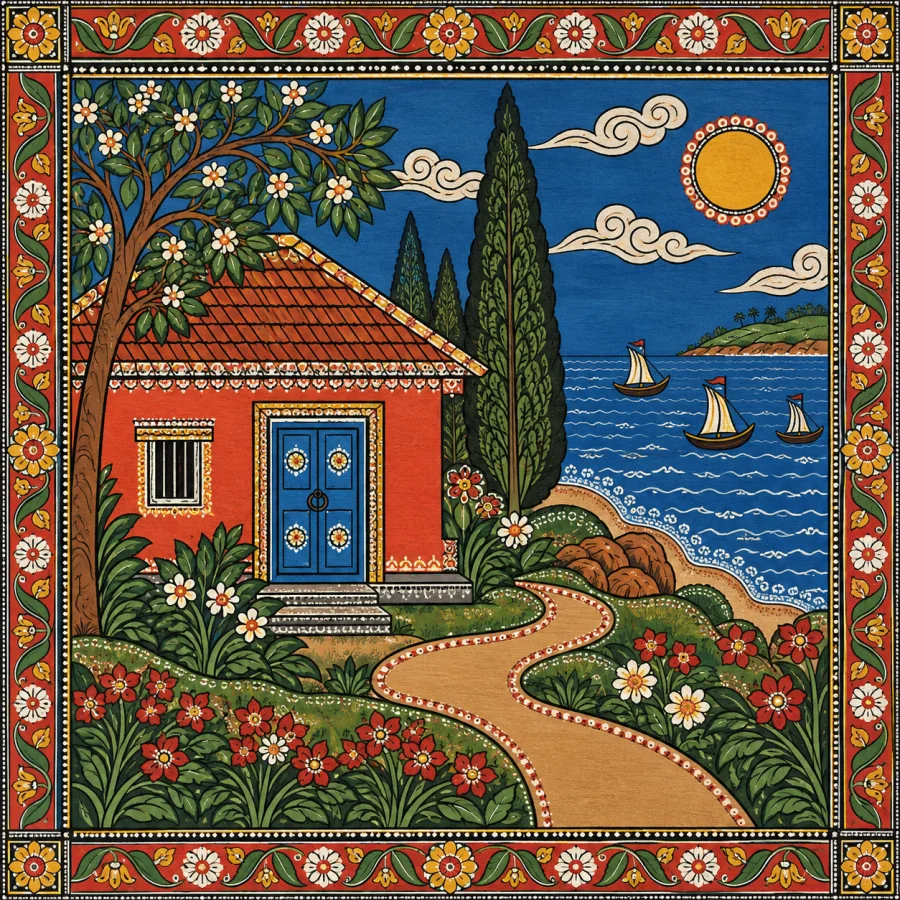 Pattachitra Painting: Fine ornament inside decisive contours