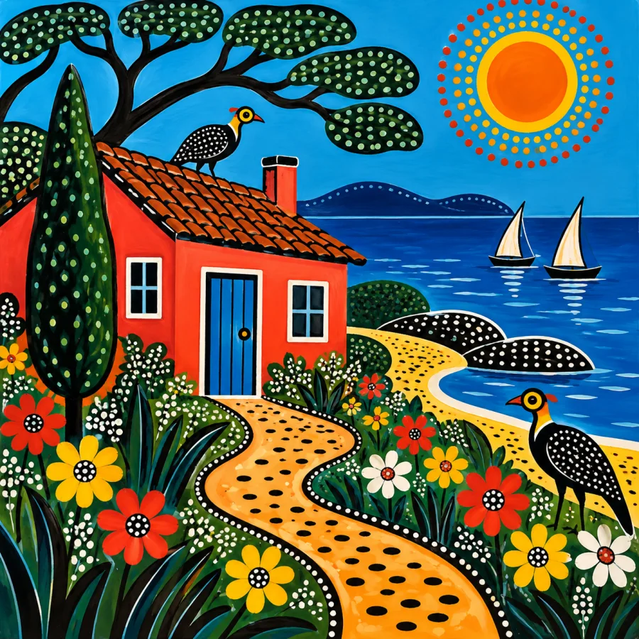 Tingatinga Painting: Glossy bright color and playful pattern