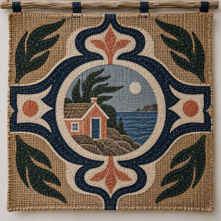 Ainu Attus-Inspired Textile: Bark-fiber cloth with bold appliqued contours