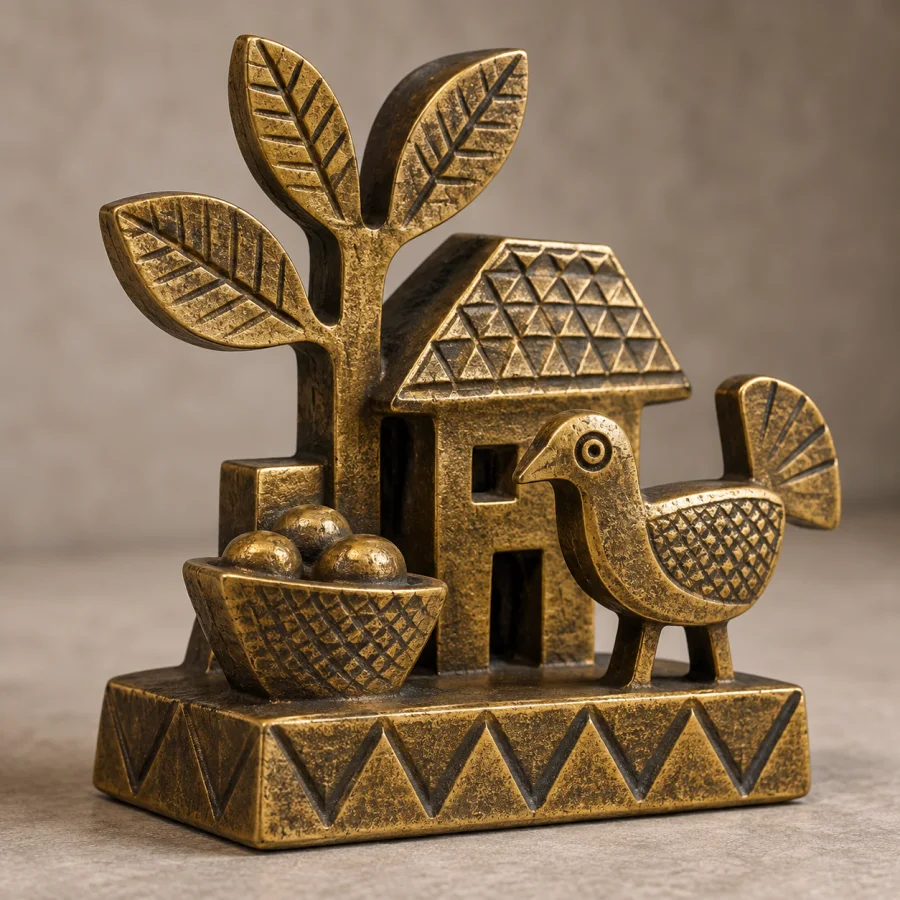 Akan Goldweight-Inspired Sculpture: Tiny cast brass forms with compact geometric modeling, textured surfaces and playful everyday-object motifs.