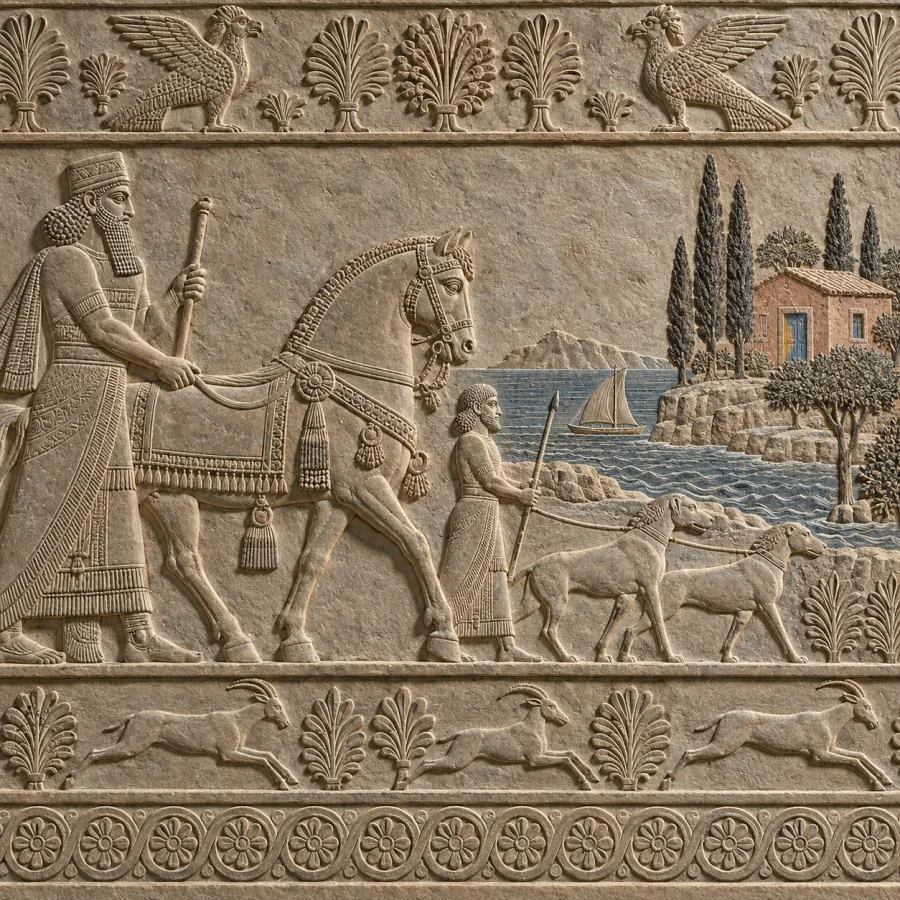 Assyrian Palace Relief: Precise carved detail in shallow stone