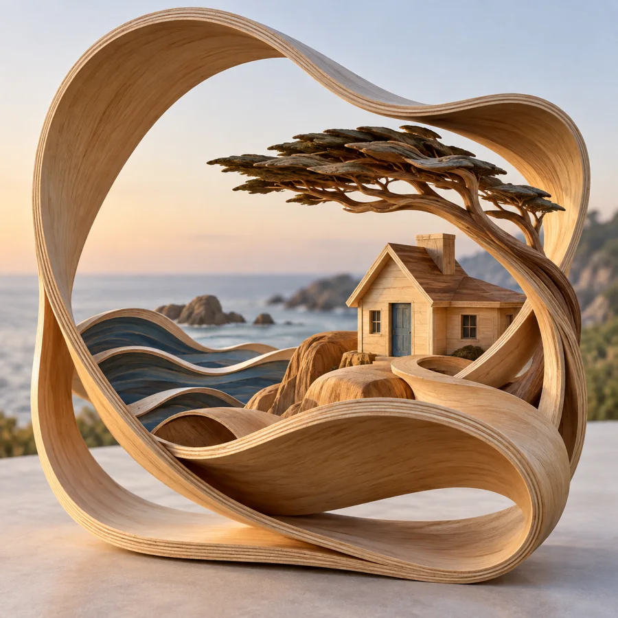 Bent-Plywood Sculpture: Continuous curves in laminated wood