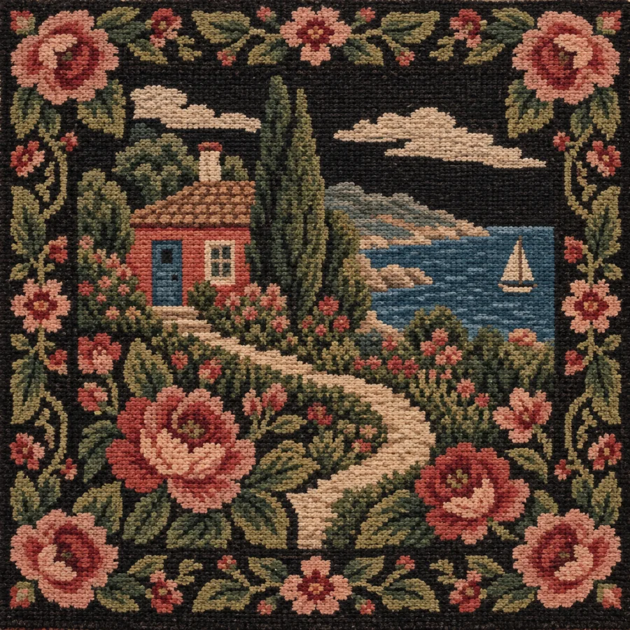 Bessarabian Floral Carpet: Large garden forms on dark woven ground
