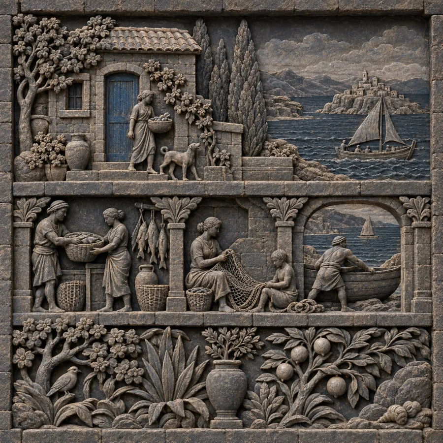 Borobudur-Inspired Narrative Relief: Layered storytelling in volcanic stone