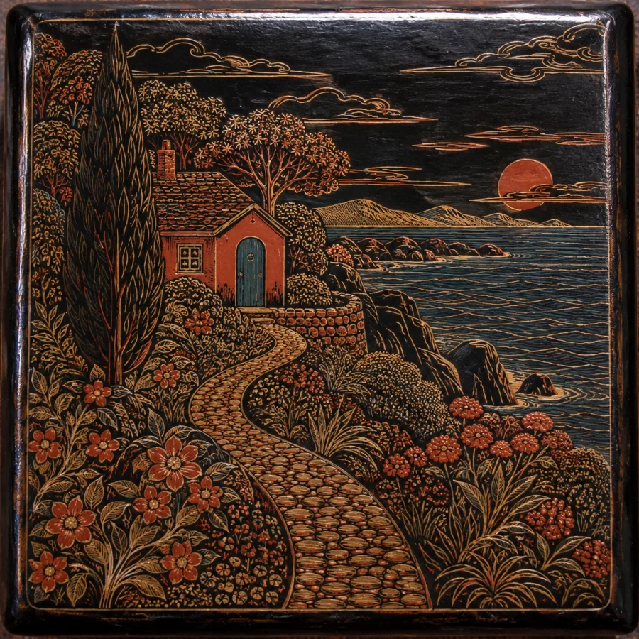 Burmese Yun Lacquer: Fine incised color on dark lacquered forms