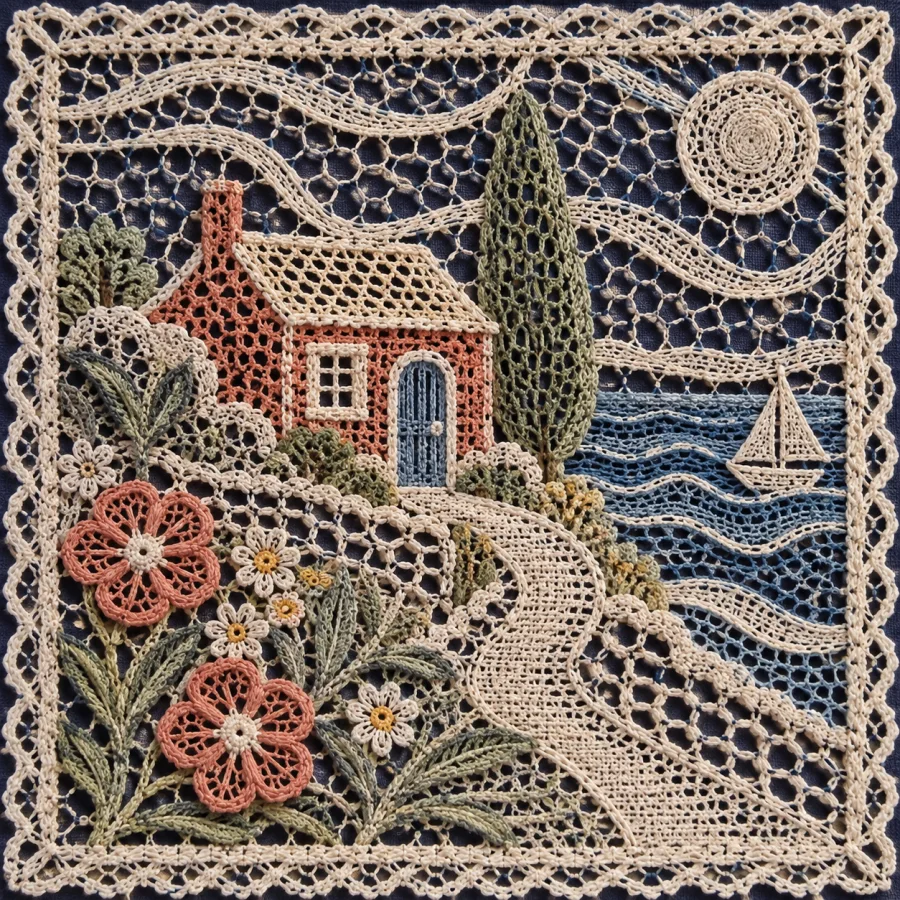 Cantù Bobbin Lace: Flowing braided bands and open mesh