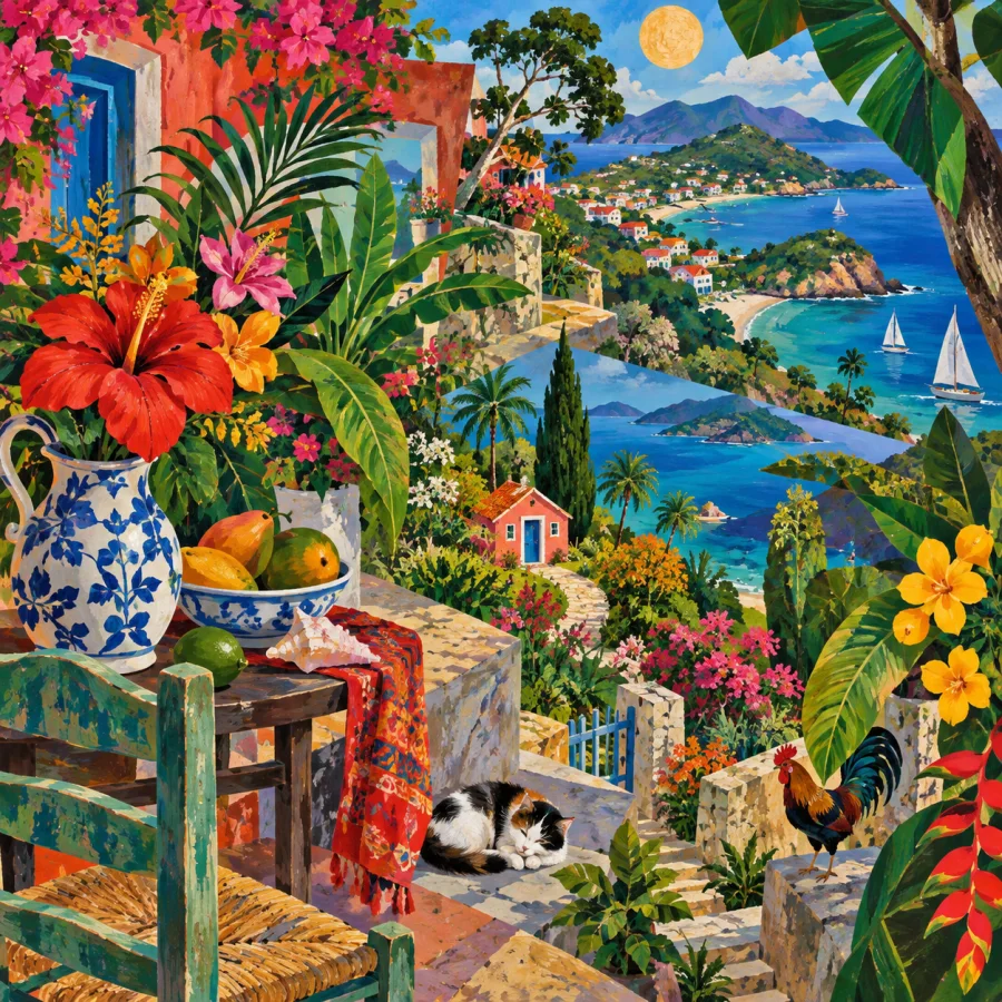 Caribbean Intuitive Landscape: Abundant nature in flattened narrative space