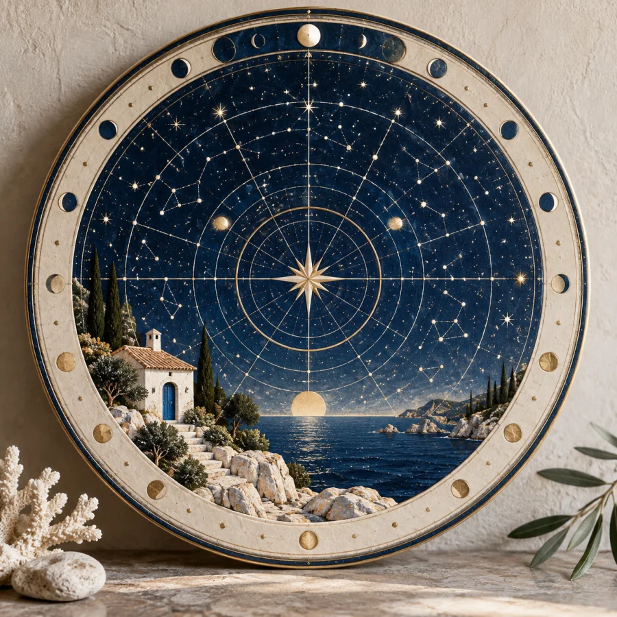 Celestial Planisphere Design: Circular star geometry and layered rotating fields