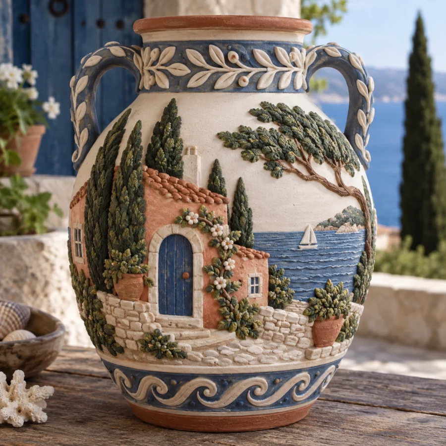 Ceramic Sprigging: Small molded reliefs attached to a vessel