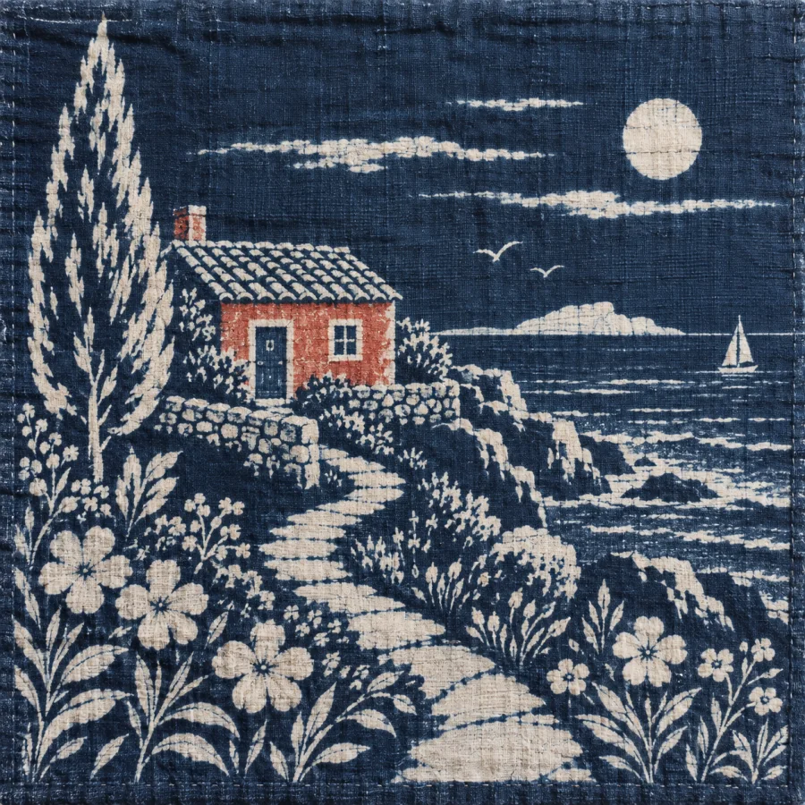 Chinese Nankeen Blue Cloth: White resist patterns on deep indigo cotton