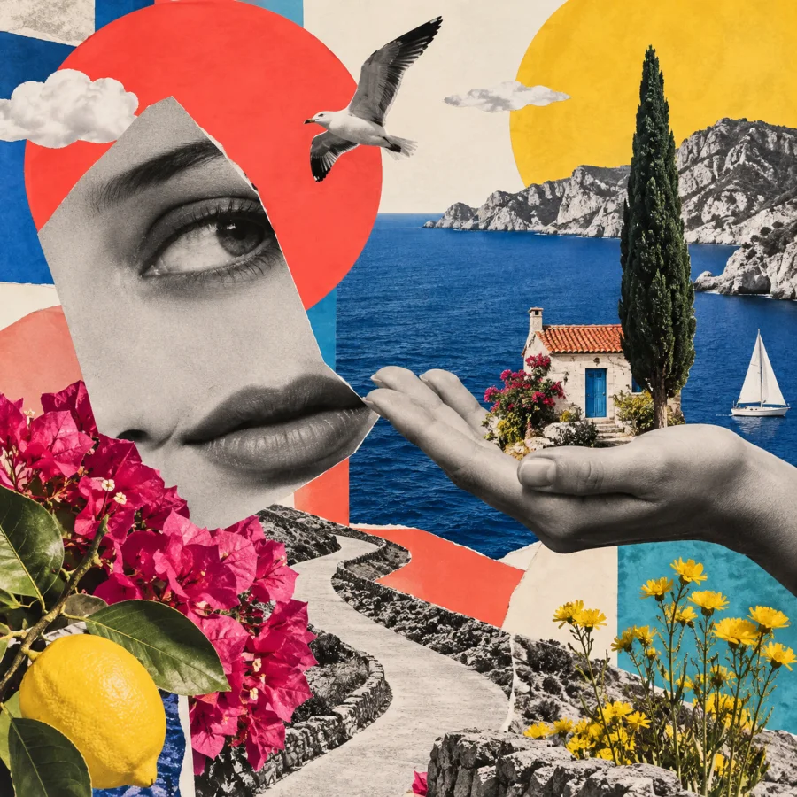 Czech Poetist Collage: Playful modern imagery and poetic surprise