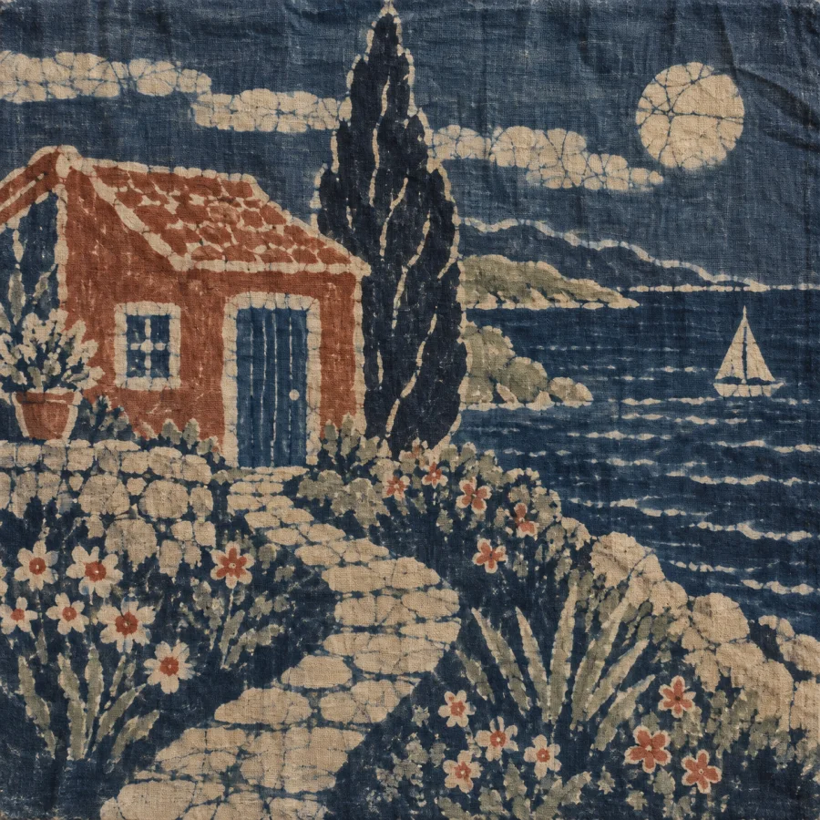 Dabu Mud-Resist Printing: Broken pale patterns in deep dye