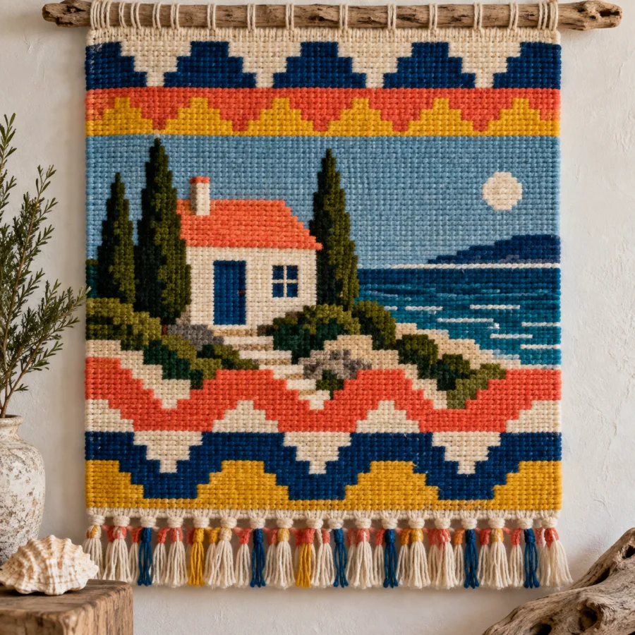Diné Eyedazzler-Inspired Weaving: Vivid serrated geometry in woven wool