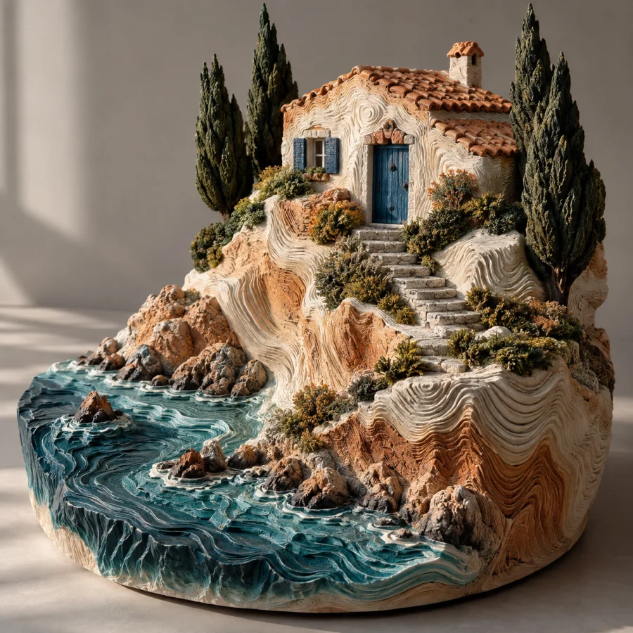 Displacement-Terrain Render: A surface built from height-field relief