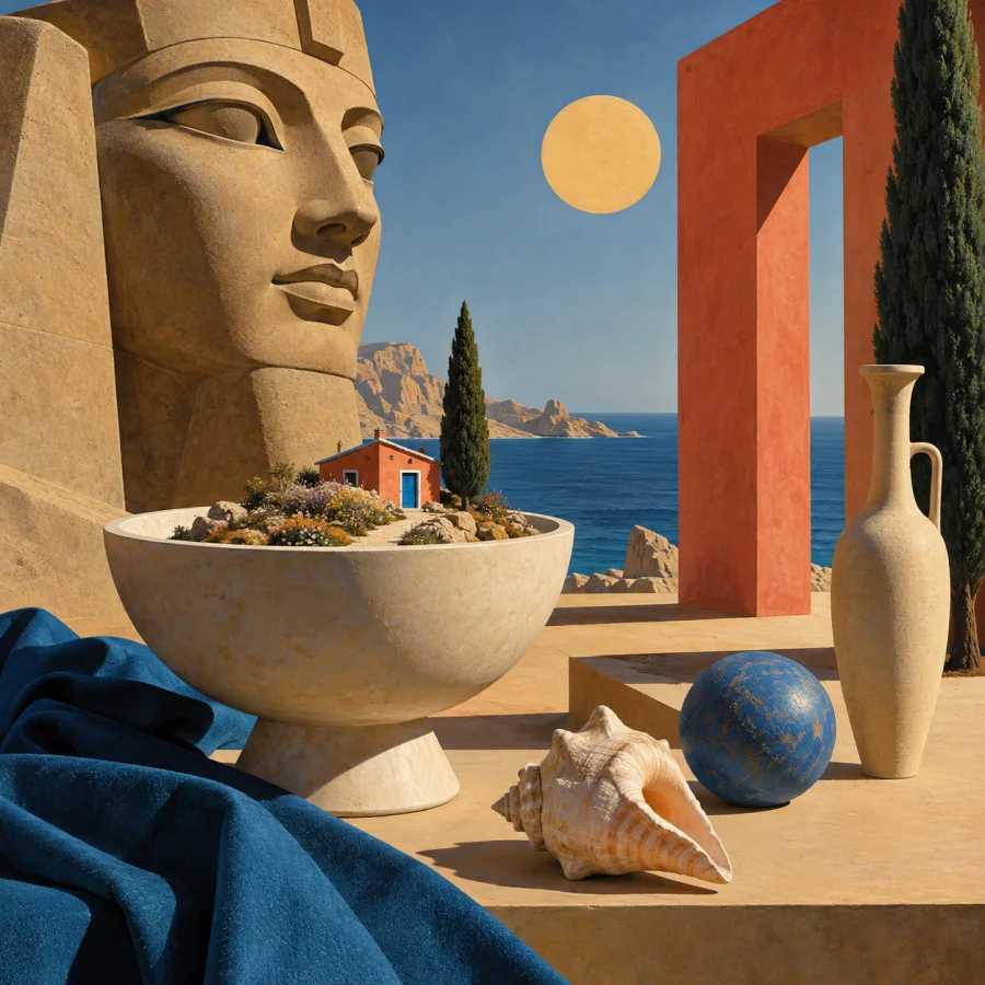 Egyptian Modernist Surrealism: Dreamlike objects in a stark luminous environment