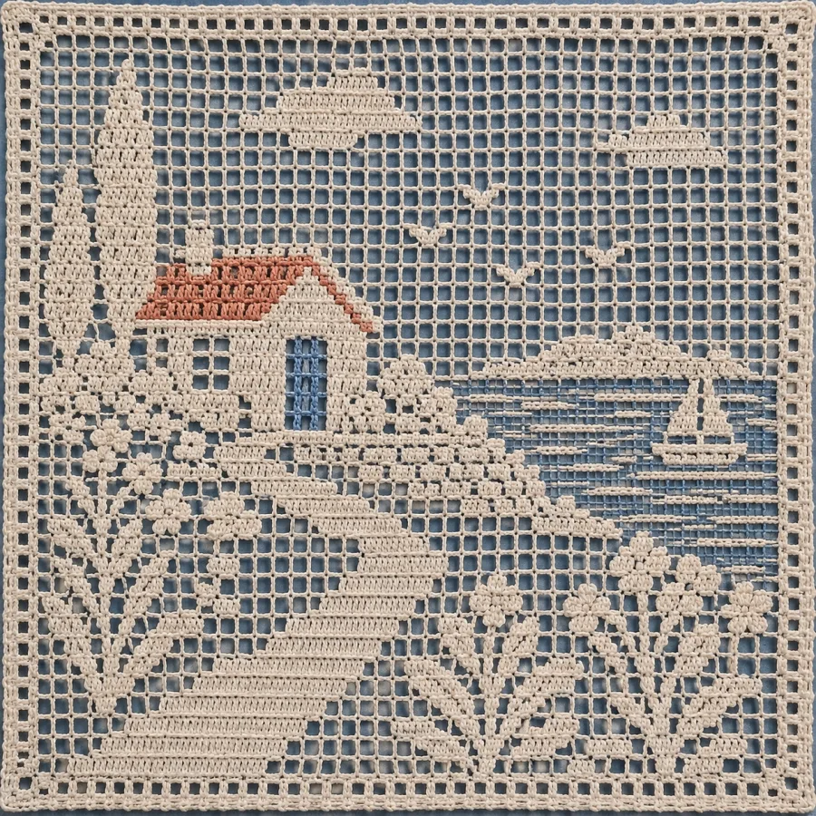 Filet Lace: Pictorial motifs inside a knotted mesh