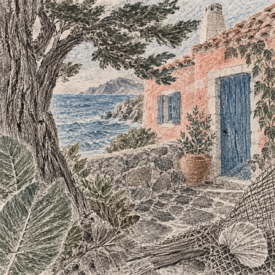 Frottage Drawing: Found textures rubbed into an imagined image