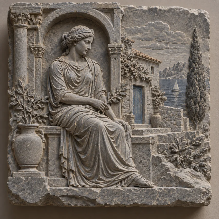 Gandharan Stone Relief: Classical drapery rhythms carved in dark stone