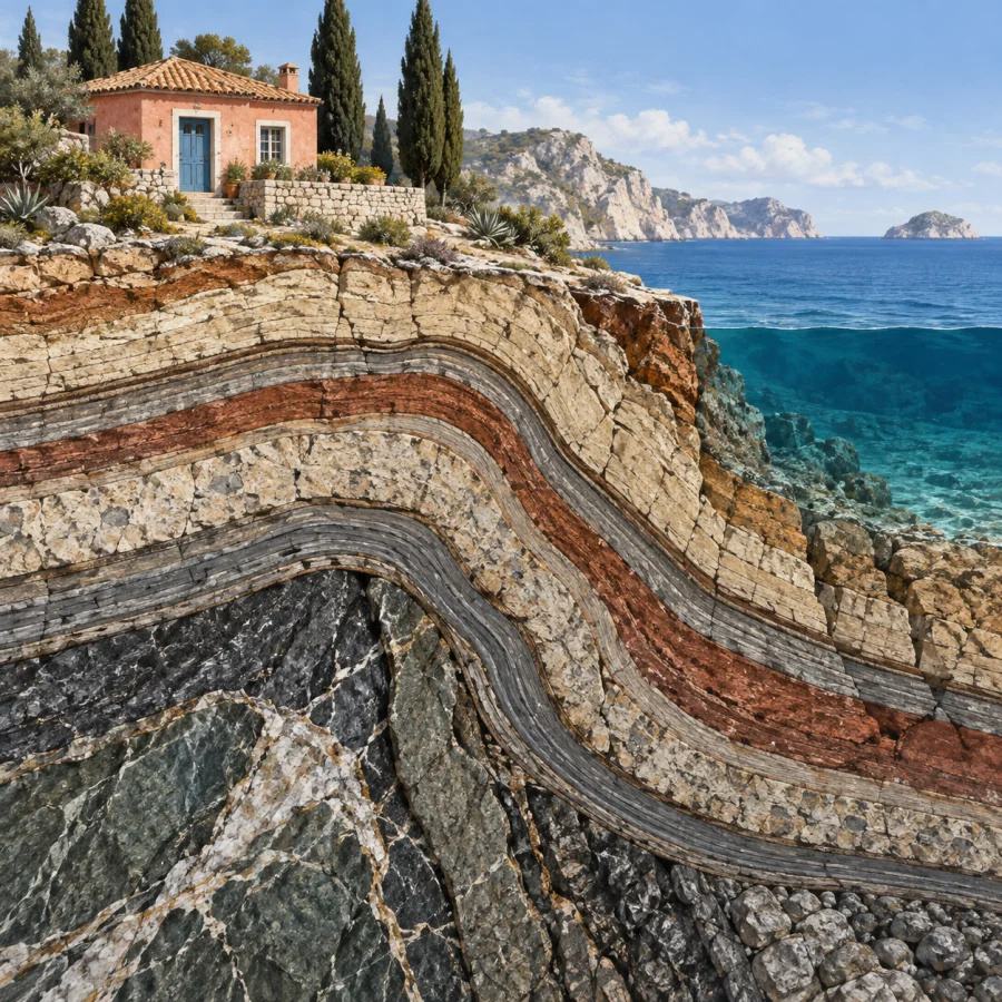 Geological Section Illustration: Layered earth revealed in a clear cut surface