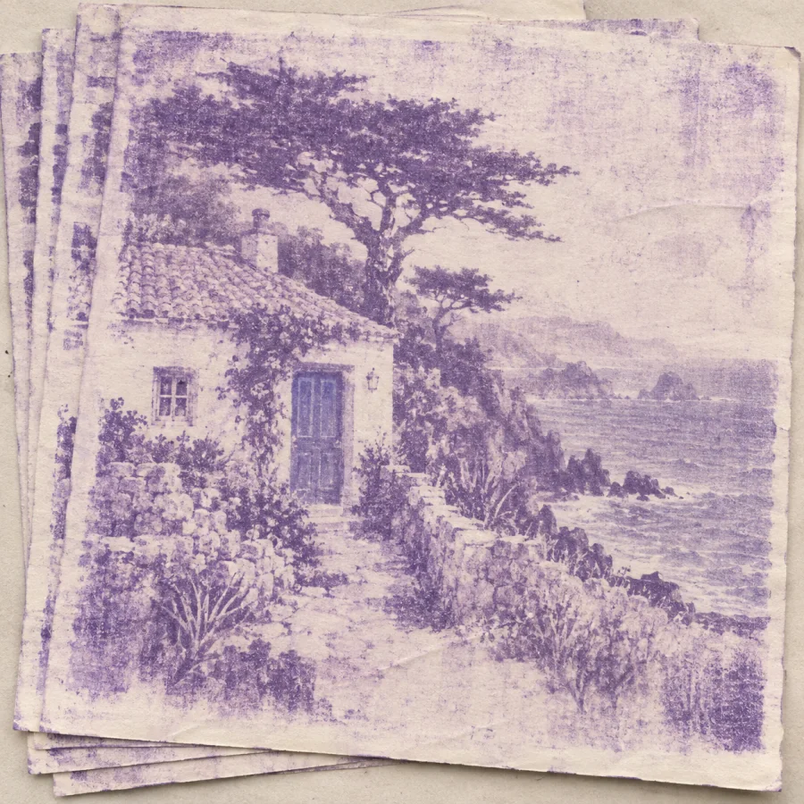 Hectograph Print: Soft violet imagery from a gelatin transfer