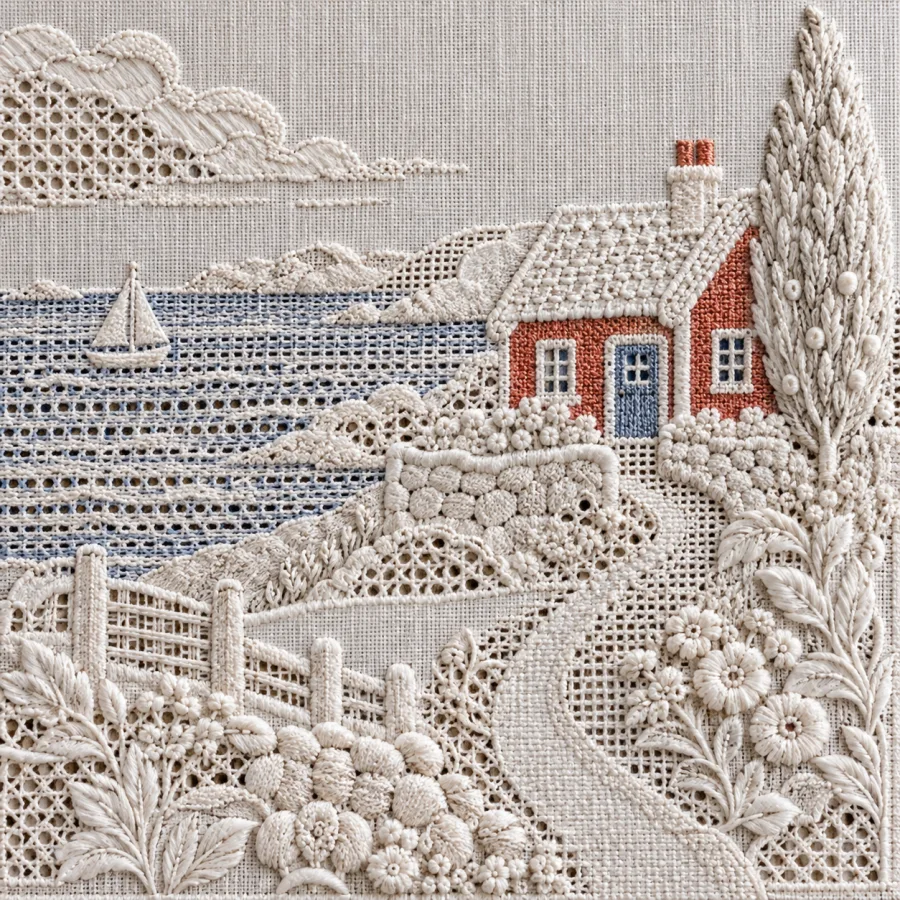 Hedebo Needlework: Fine white openwork and sculpted stitches
