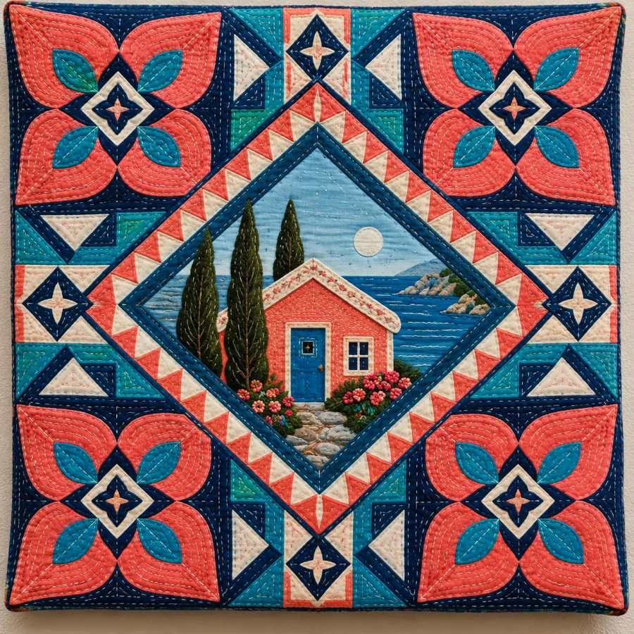Hmong Paj Ntaub-Inspired Textile: Tiny stitched geometry and layered cloth