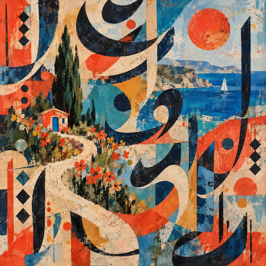 Hurufiyya Abstraction: Letter-like gesture transformed into painted rhythm