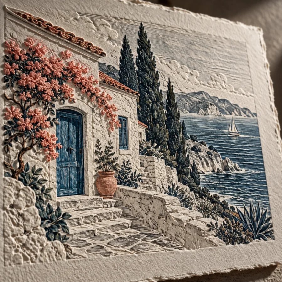 Intaglio Embossing: Ink and deep pressure in thick paper