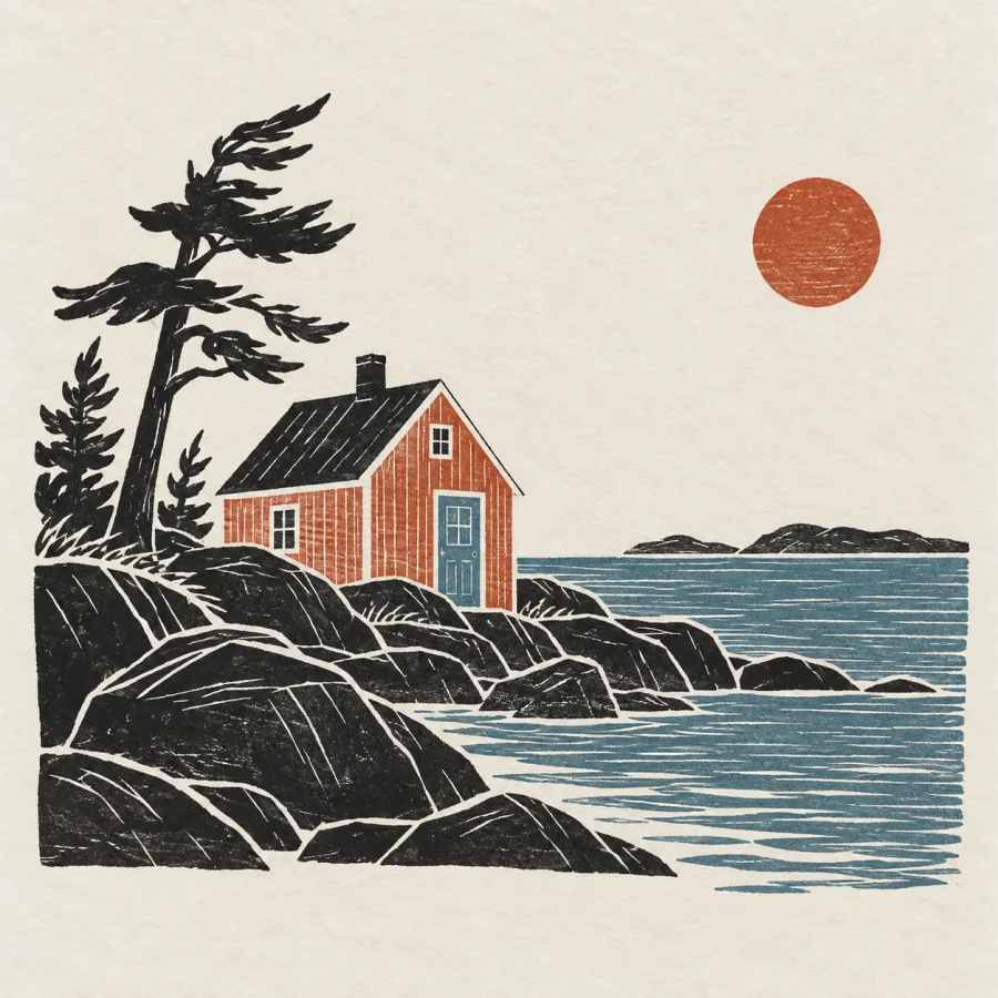 Inuit Stonecut-Inspired Print: Bold carved silhouettes and spacious paper