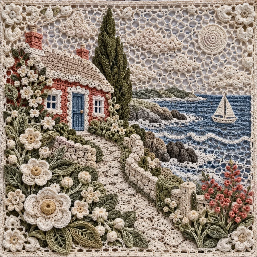 Irish Crochet Lace: Raised botanical motifs joined by fine mesh
