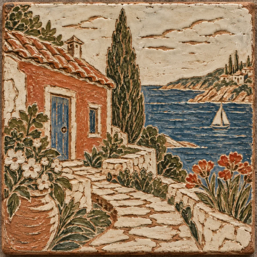 Italian Sgraffito Pottery: Pale slip scratched back to warm clay