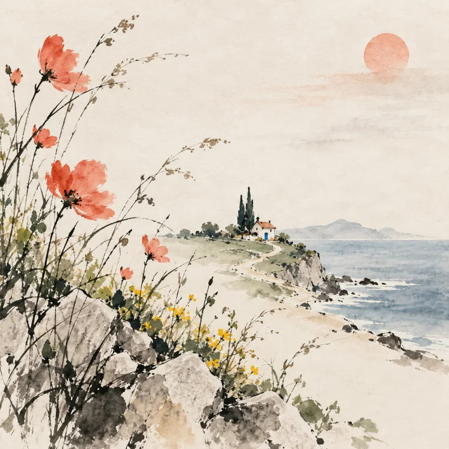 Japanese Haiga: A spare image with poetic quiet