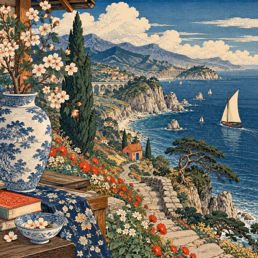 Japanese Meiji Lithographic Illustration: Dense linework and early modern spectacle