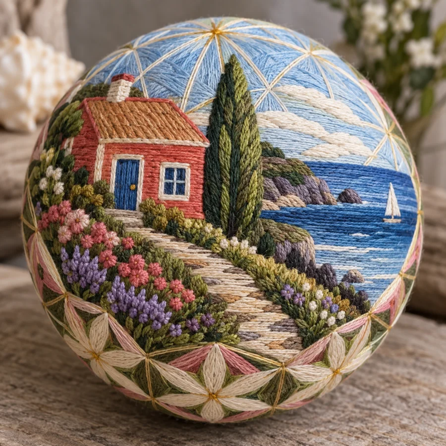 Japanese Temari Thread Balls: Radiating thread geometry on a rounded form