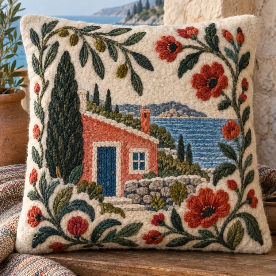 Kashmiri Namda Felt: Soft felt fields with bright embroidered curves