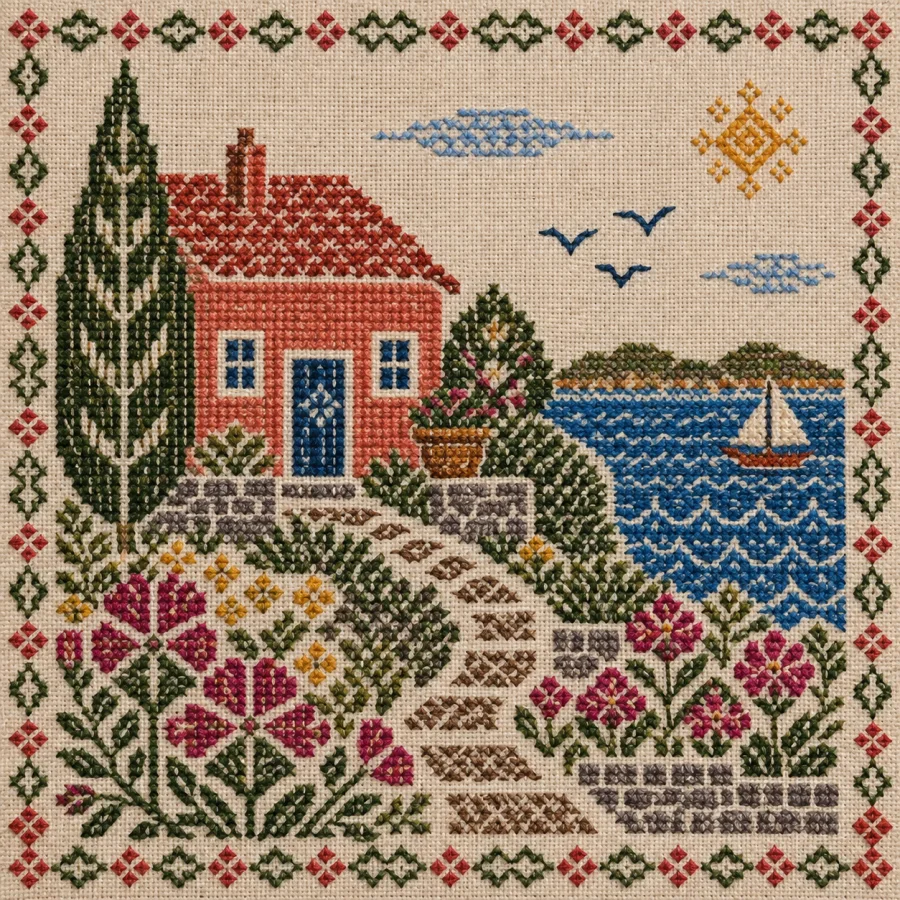 Kasuti Embroidery: Counted geometric lines in bright thread