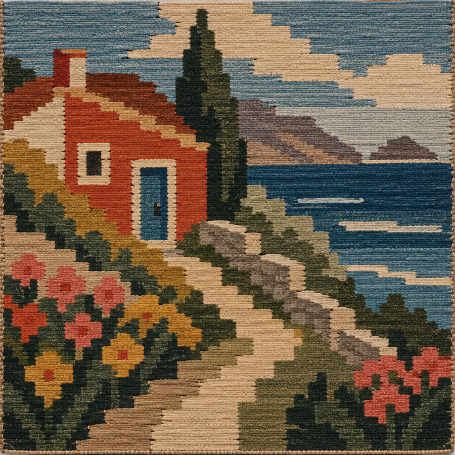 Kilim Slit Tapestry: Flat-woven steps and tooth-like boundaries
