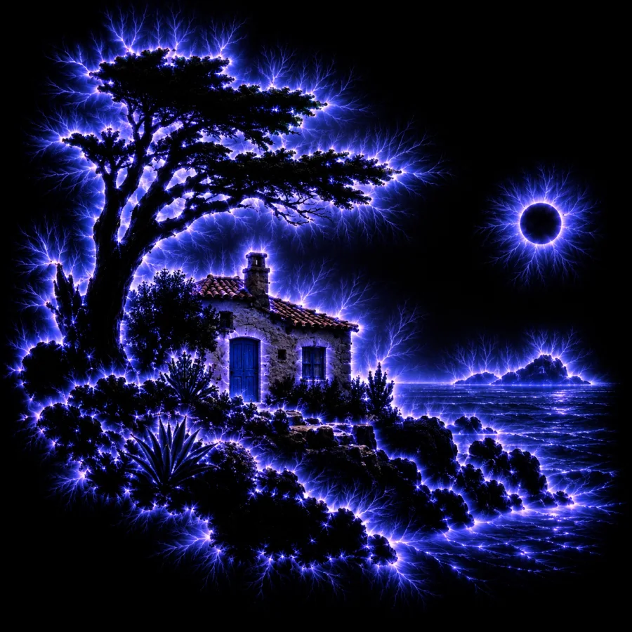 Kirlian-Inspired Corona Image: Electric-looking fringes around dark silhouettes