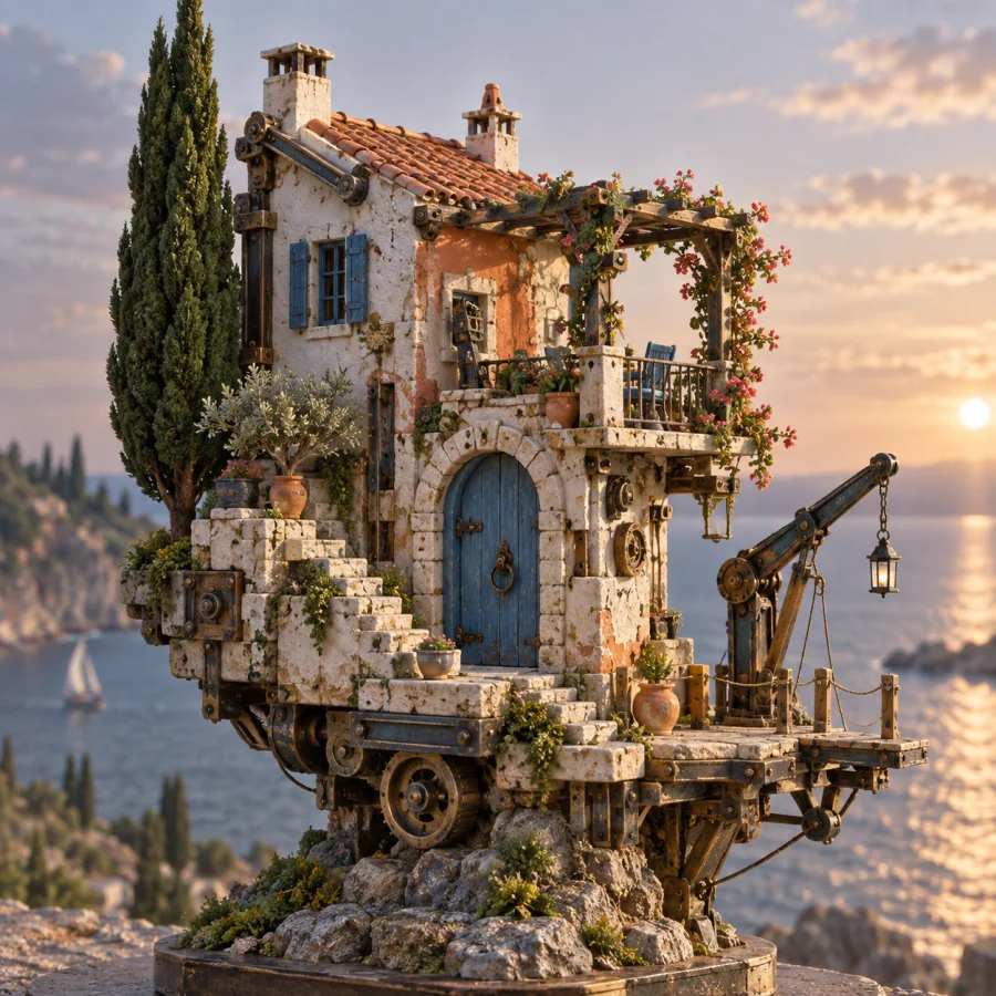 Kitbashed Concept Sculpture: Complex forms assembled from modular components
