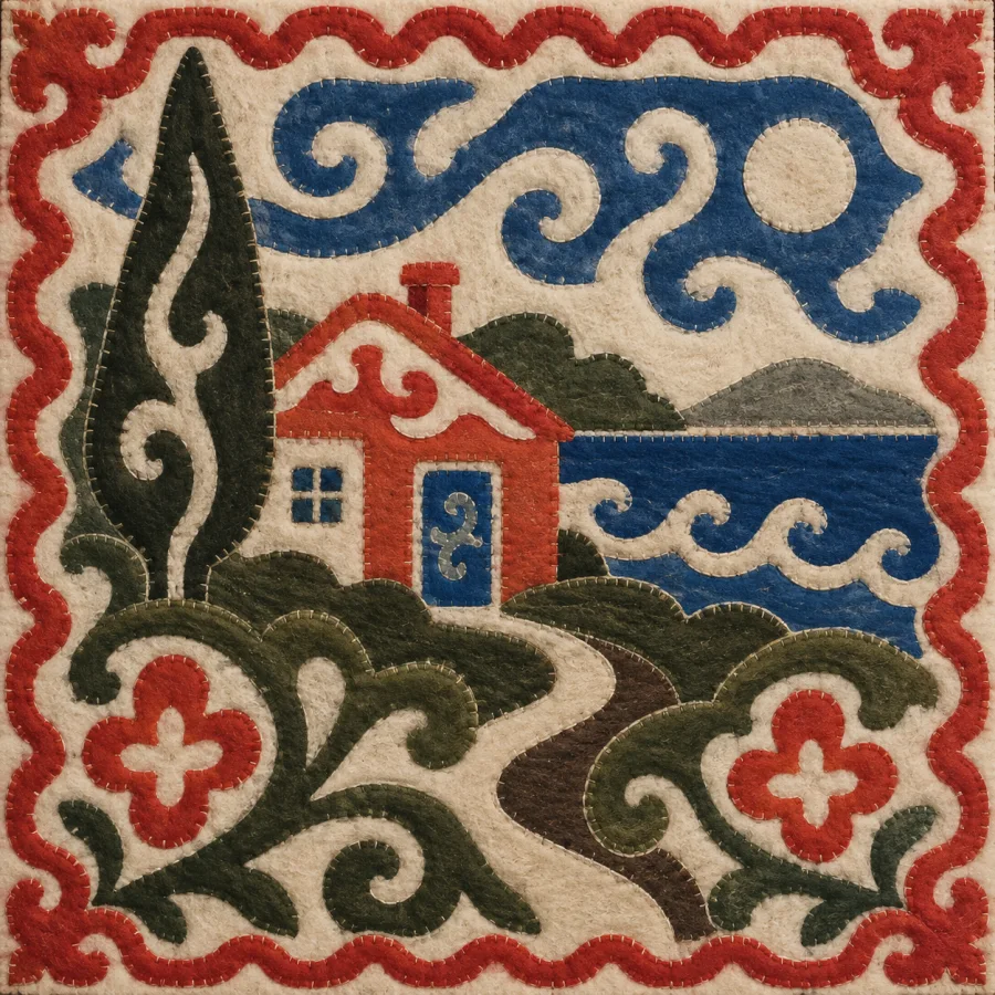 Kyrgyz Shyrdak Felt: Interlocking positive and negative felt shapes