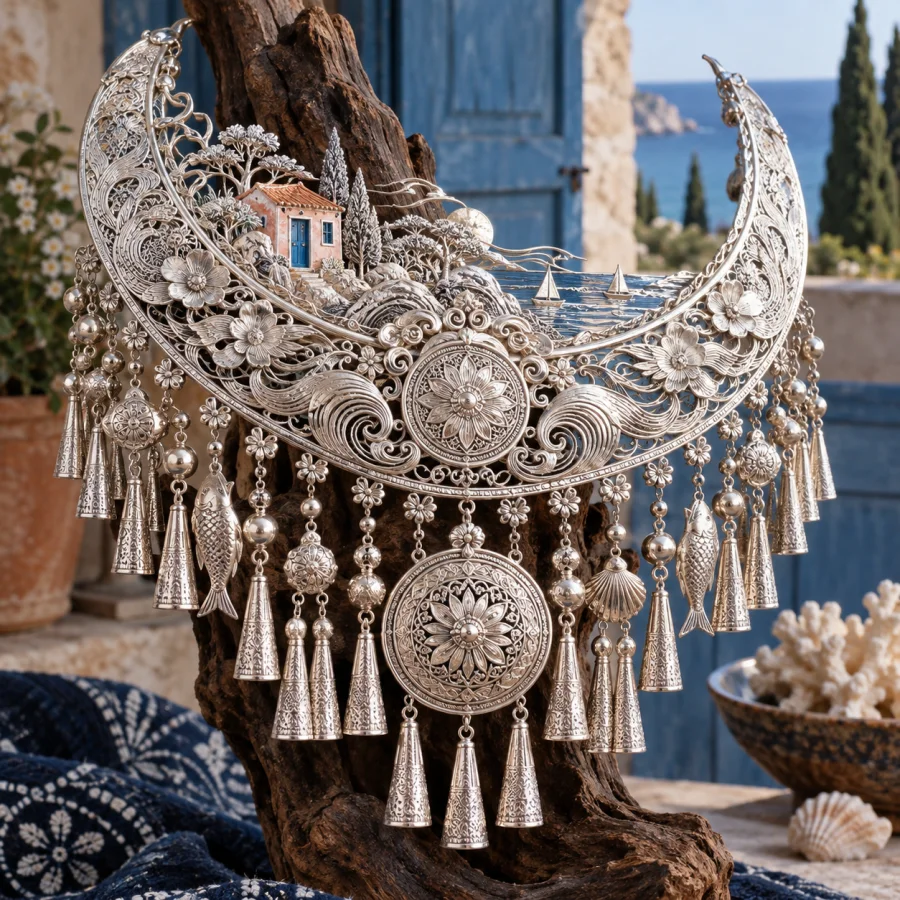 Miao Silver Ornament: Layered metal filigree and rhythmic small forms