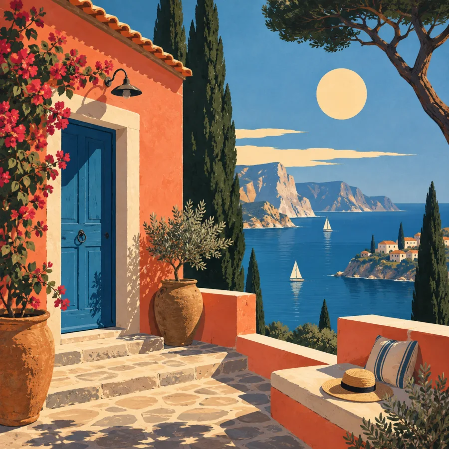 Midcentury Travel Poster: A destination distilled into bold color and shape