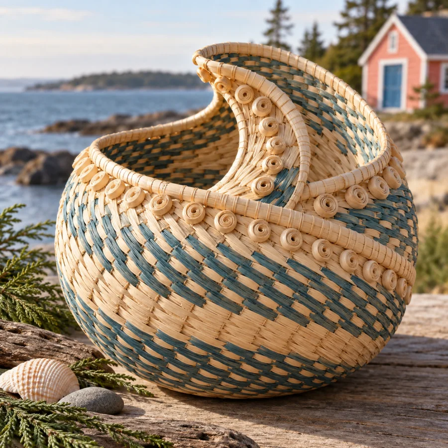 Mi’kmaq Ash-Splint Basketry: Fine woven bands and curled decorative splints