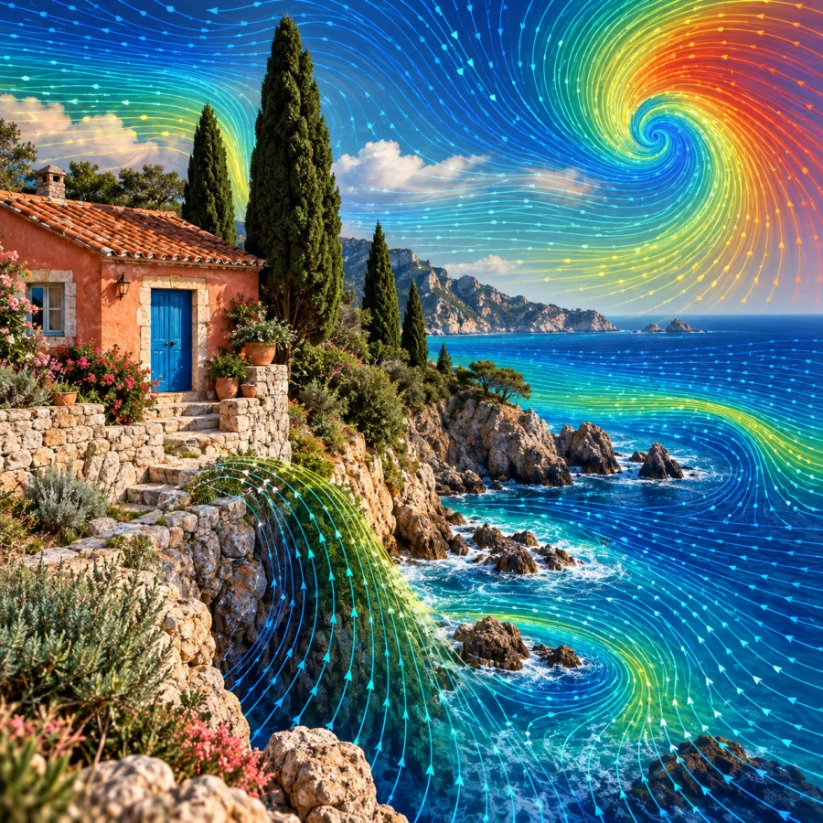 Motion-Vector Visualization: Direction and speed expressed as colored flow
