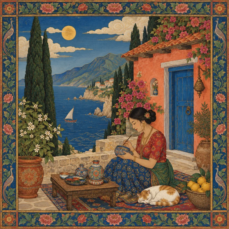 Nepalese Paubha-Inspired Painting: Minute mineral color and ornate pictorial order